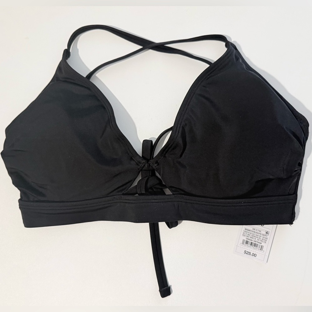 NWT Shade & Shore Black Criss Cross Strap Bikini Top size 32DD